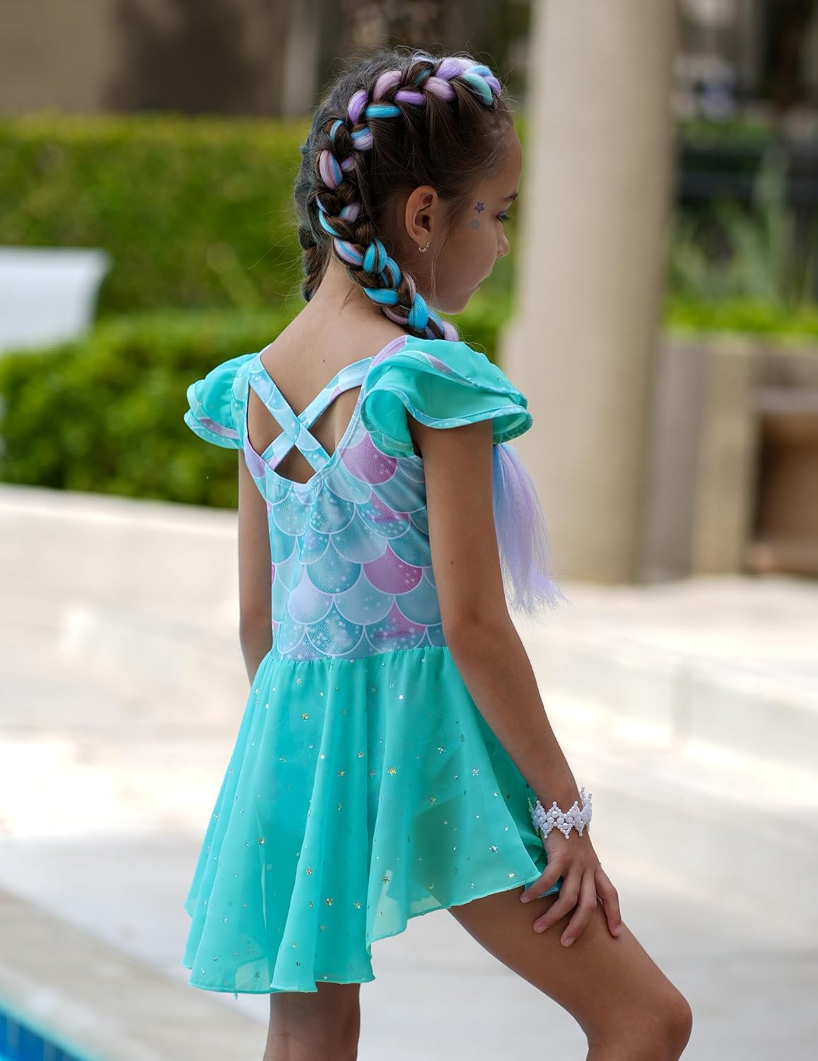 Zaclotre Girls Ruffle Sleeve Ballet Leotard with Skirt Criss-Cross Back Dance Dresses Outfit - Image 5