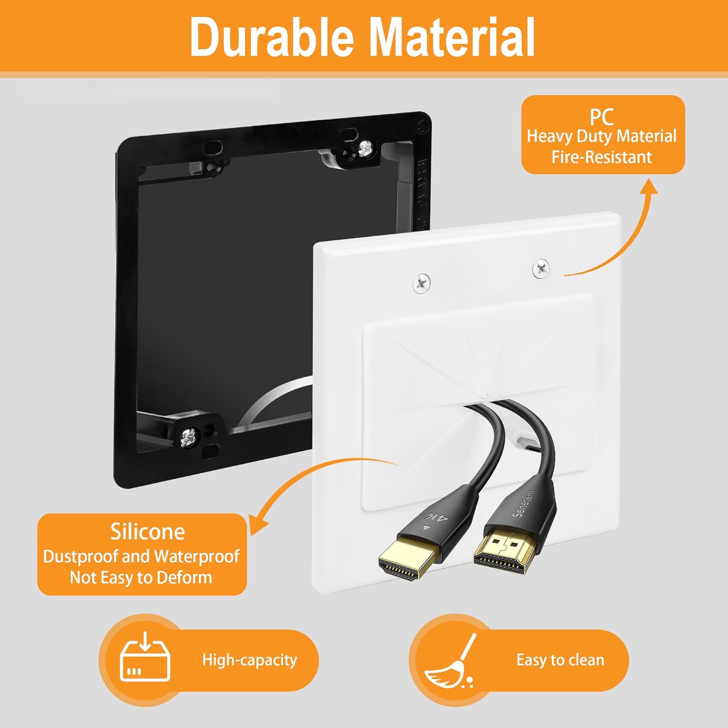 2 Gang Wall Plate with Low Voltage Mounting Bracket, 2 Pair, Silicone Pass Through in Wall Hider, Cable Management Kit for HDMI Cables, Ethernet Cables, HDTV Home Theater System
