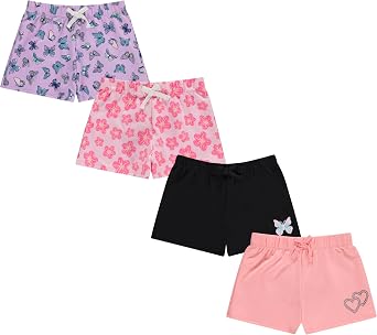 BTween 4 Pack Girls Shorts, Cotton French Terry Shorts for Girls, Kids Summer Clothing