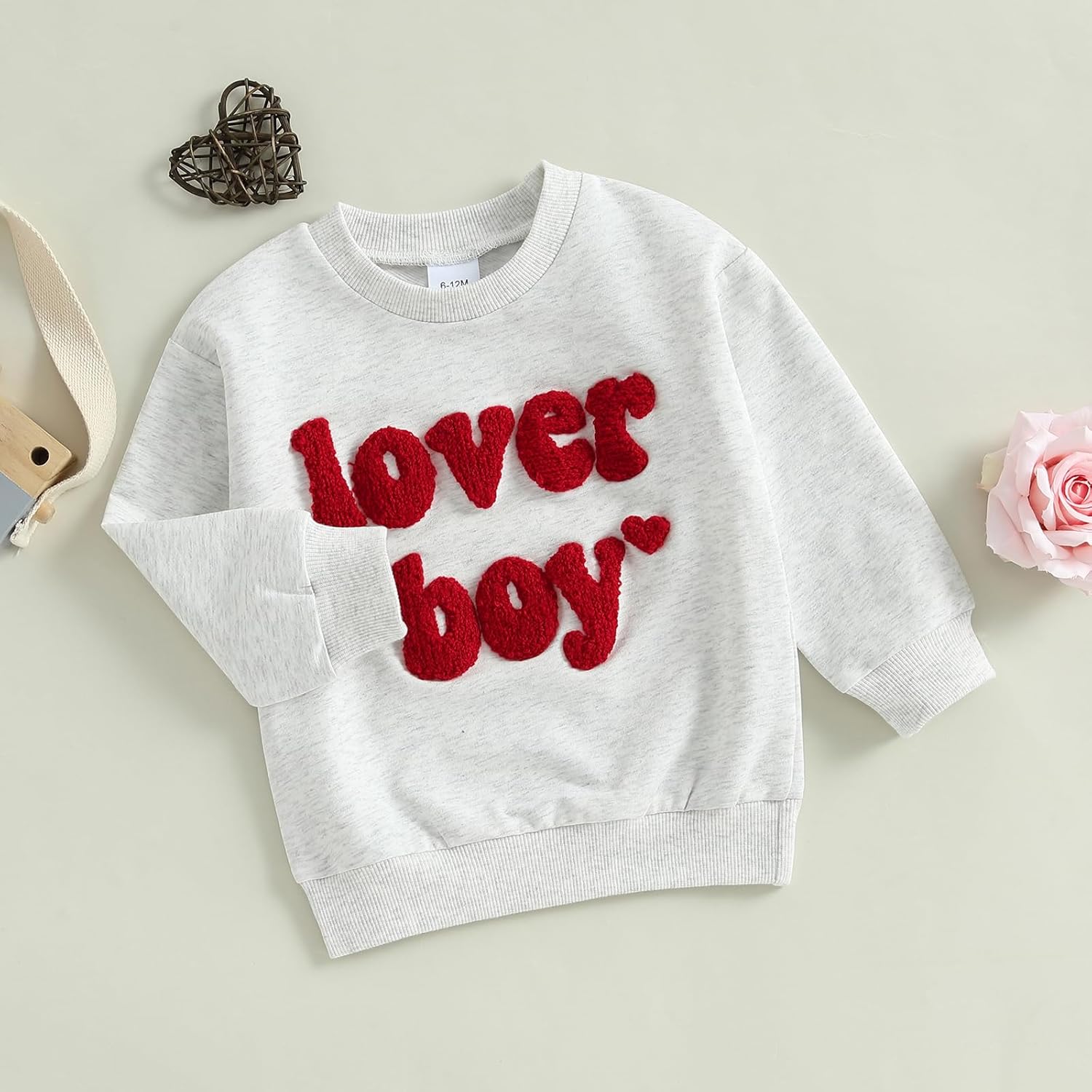 Lesimsam Toddler Baby Boy Girl Valentines Outfit Lover Boy Embroidery Sweatshirt Crewneck Long Sleeve Pullover Shirts Top - Image 3