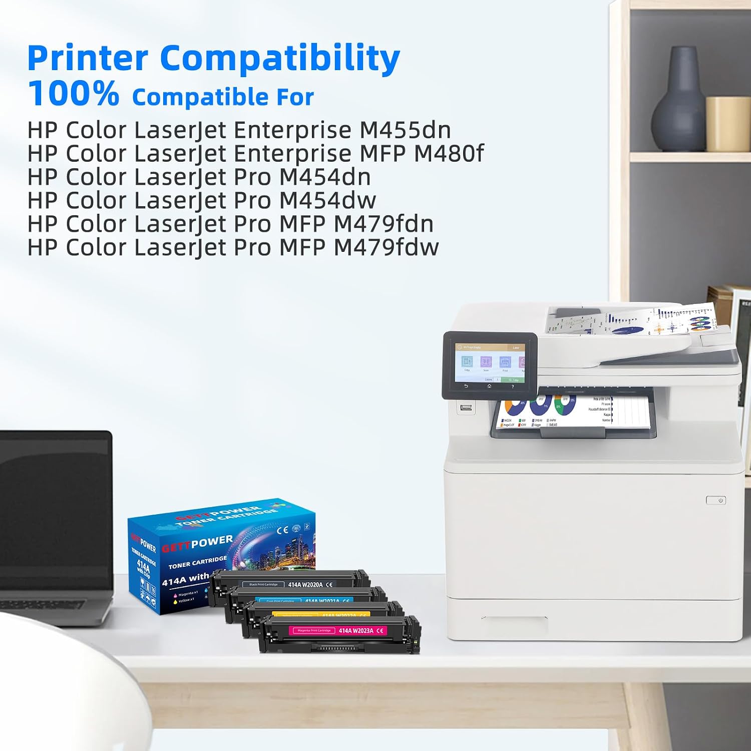 414A Toner Cartridges 4 Pack: with Chip Replacement for HP Color LaserJet Pro MFP M479fdw Toner, M479fdn, for Color LaserJet Pro M454dn Toner, M454dw, Enterprise M455dn, MFP M480f