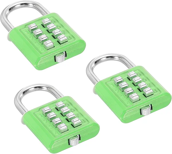 PATIKIL 8 Digit Button Combination Padlock, 3 Pack 4 Position Locking Mechanism Push Button Security Digital Lock for Gym Sports Locker Cabinet Toolbox, Green