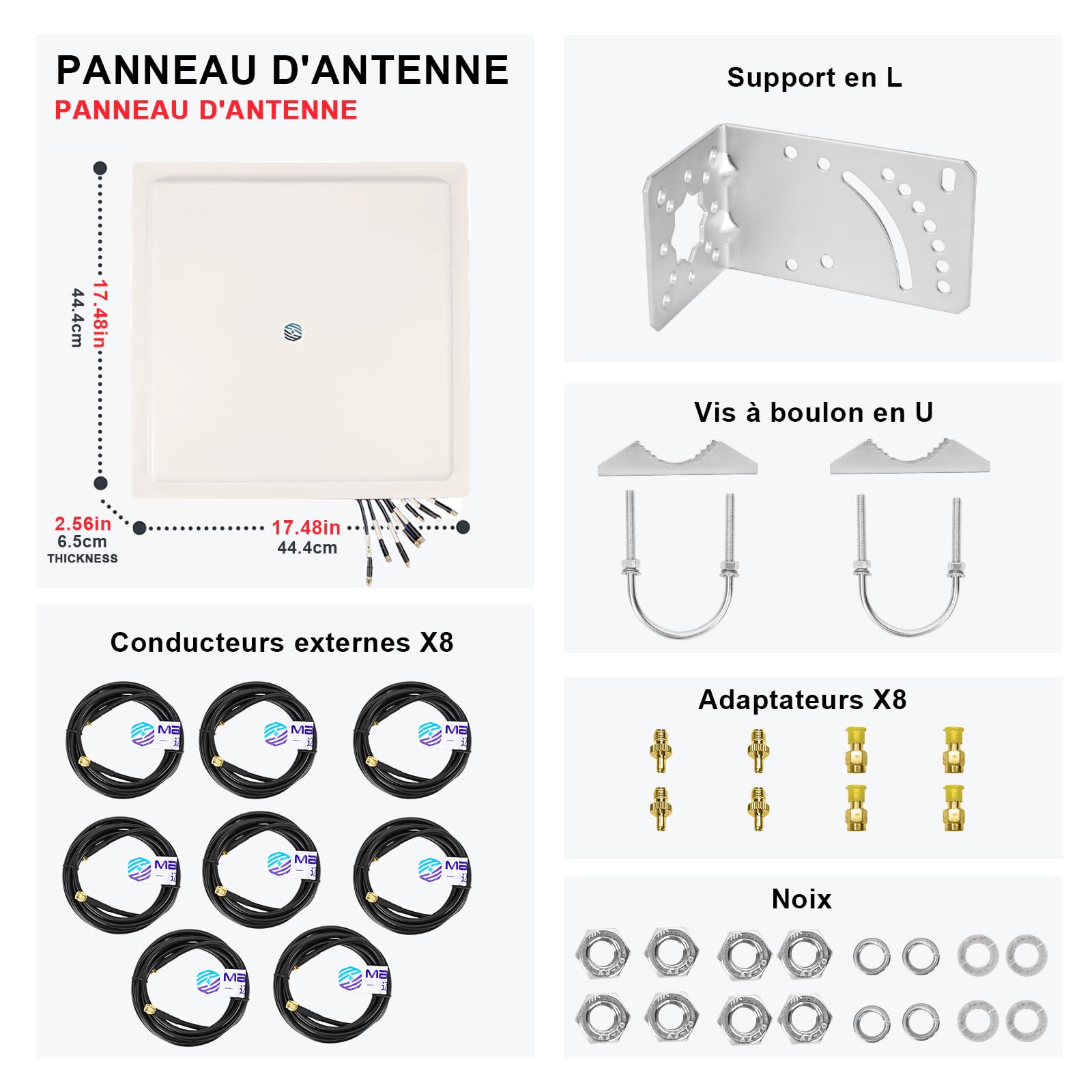 Maswell Antenne extérieure 8 x 8 MIMO 4G LTE 5G, 600-8000 MHz, antenne externe à gain élevé 10 dBi avec câble coaxial professionnel équivalent LMR240 pour T-Mobile, Verizon, AT&T, WiFi 7 Ready