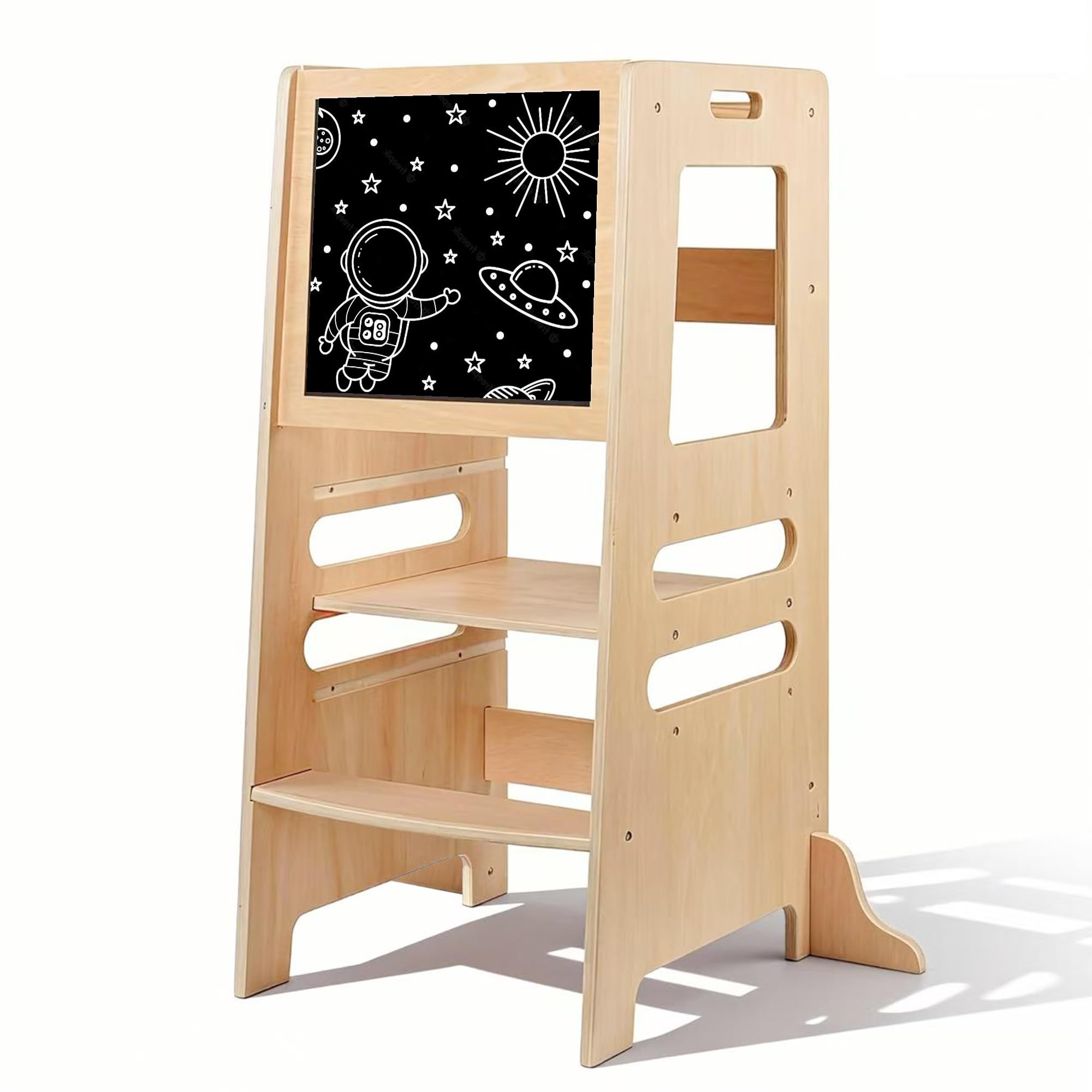 Torre Montessoriana in Legno per Bambini, Sgabello Aiutante da Cucina Regolabile per Età 1–5 Anni, Learning Tower con Barra di Sicurezza per Cucina e Bagno