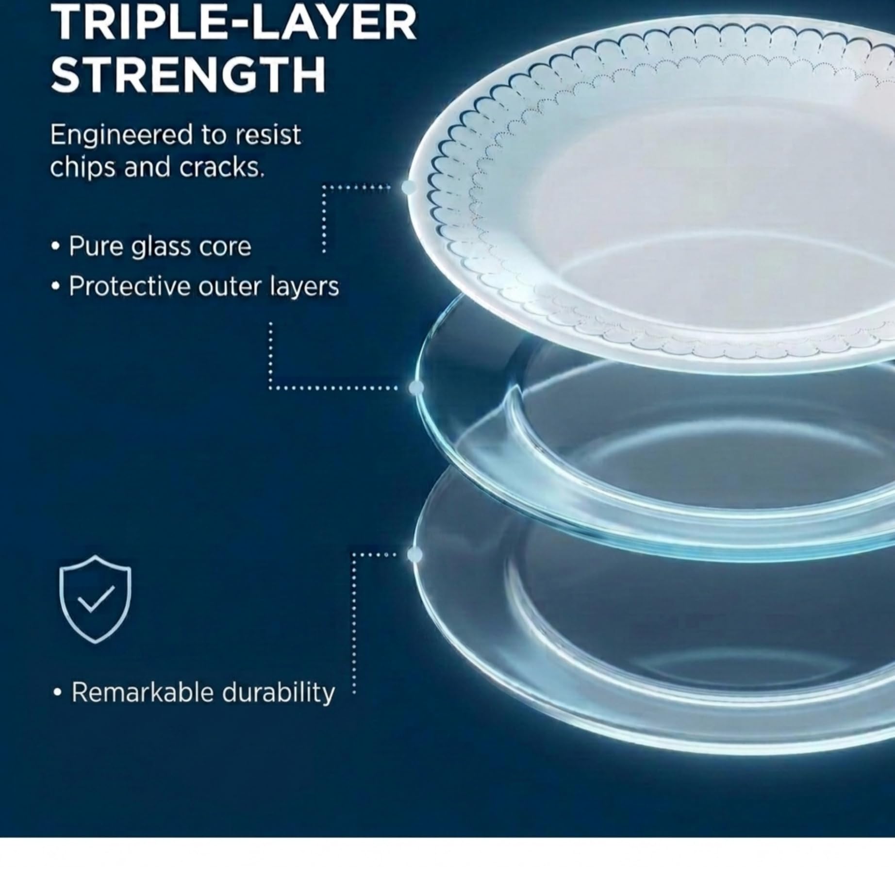 Corelle Vitrelle - Juego de vajilla de 18 piezas, servicio para 6, platos y cuencos redondos ligeros, vidrio de triple capa, resistente a las astillas, apto para microondas y lavavajillas, Caspio,