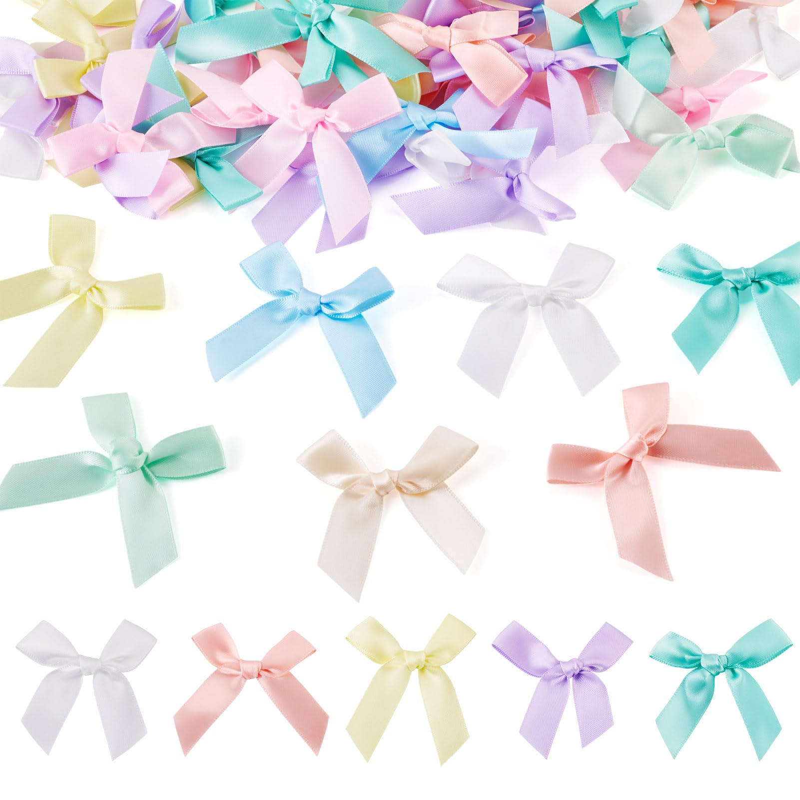 Cheriswelry 50Pcs Mini Satin Ribbon Bows 45x70x6.5mm Cute Tiny Ribbon Bowknot for Crafts Fabric Satin Bows for DIY Craft Hair Clips Gift Wrapping Sewing