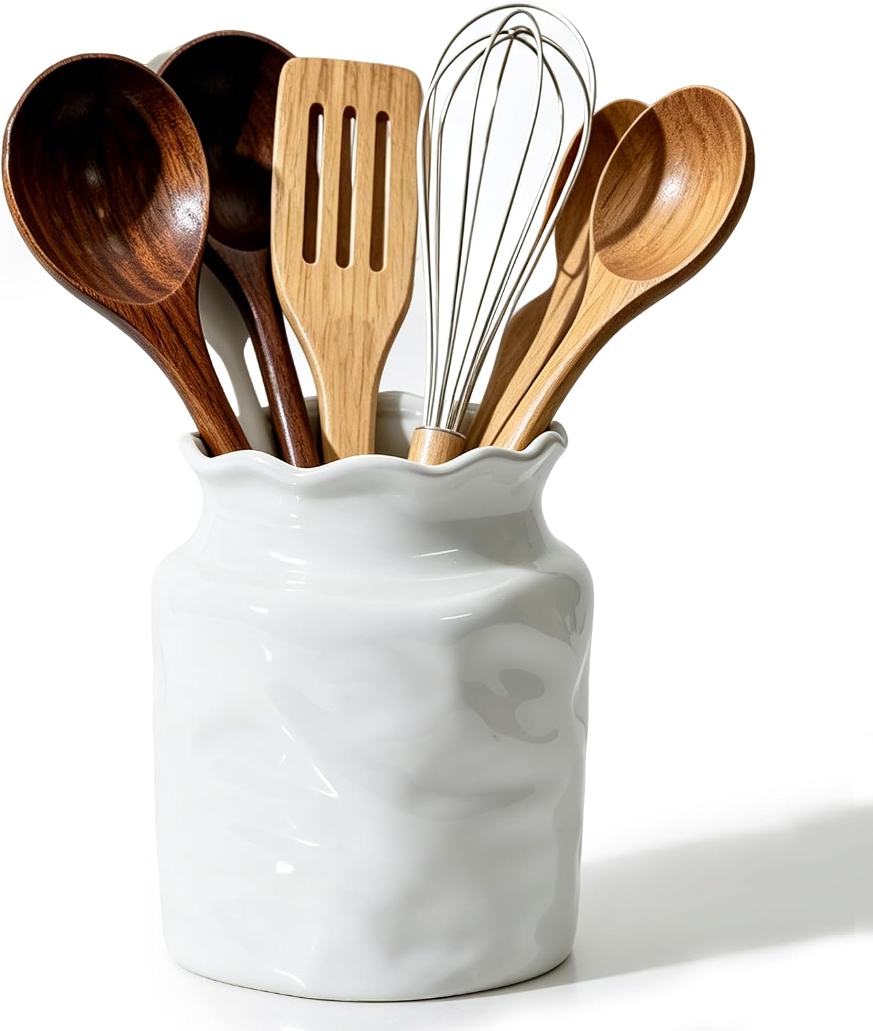 ceramic utensil holder for kitchen counter (White)