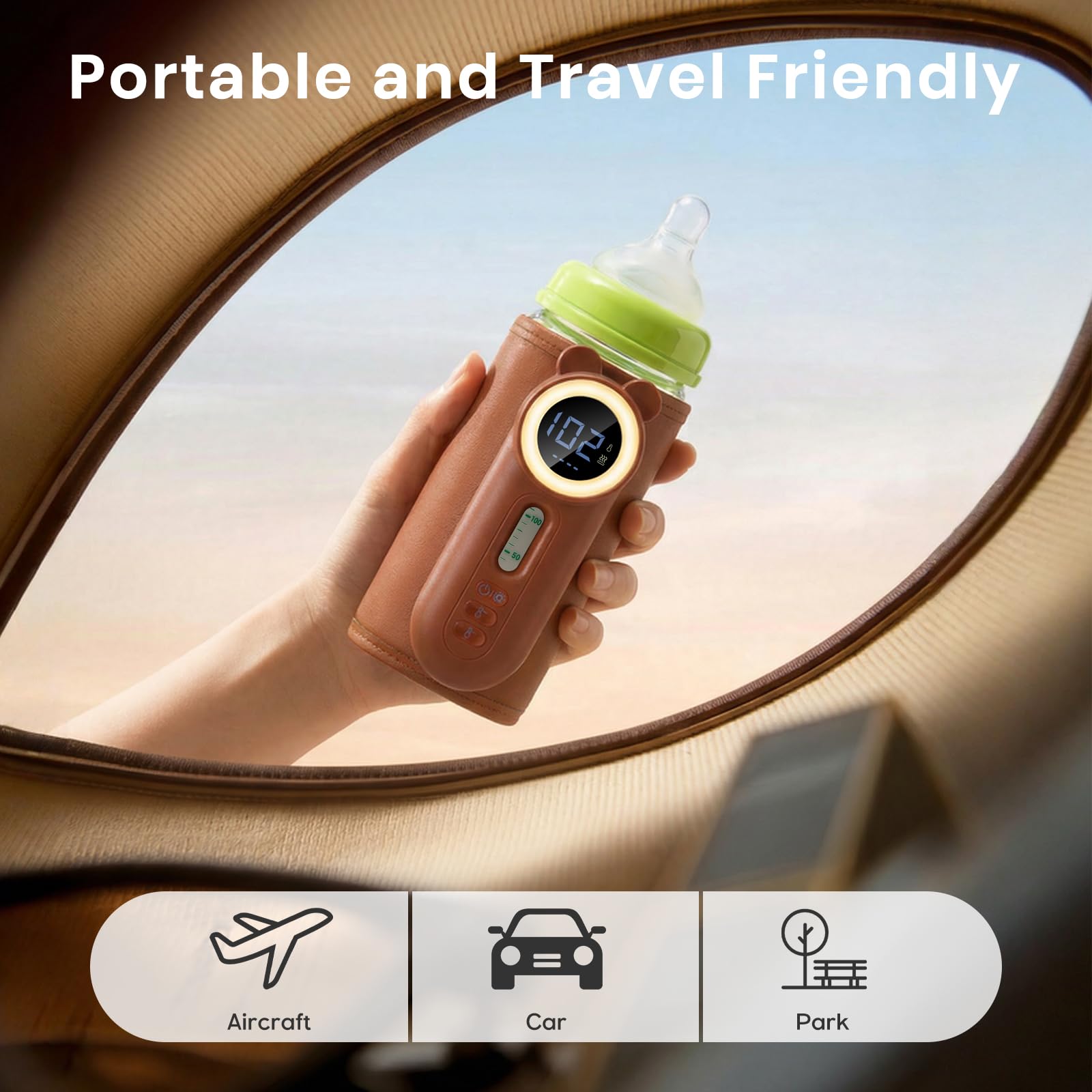 Scaldabiberon Portatile Senza Fili 11 Temperature Riscaldamento Scaldabiberon Elettrico USB Ricaricabile 10400mAh Scalda Biberon Neonato con LCD Scaldo e Luce per Acqua Latte Materno Auto Viaggio