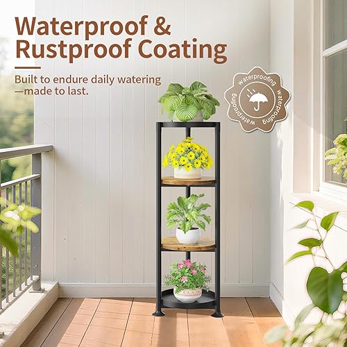 Miniatura 7 de LASZOLA Soporte negro de 4 niveles para plantas de interior para macetas grandes y altas y resistentes, estante vertical de metal de varios niveles