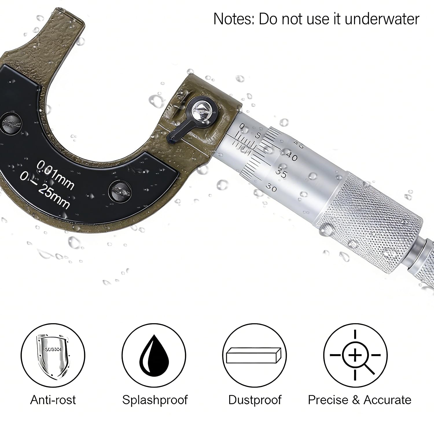 Stainless Steel Outside Micrometer, 0.01mm Accuracy Thickness Measuring Tool with Wrench for Machinery Factories and Workshops(1-25mm)
