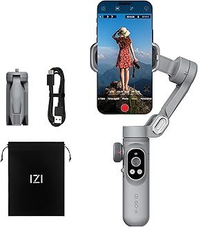 IZI GO-X Mobile Handheld Gimbal Stabiliser, 3-Axis, OLED Display, LED Fill Light, Wireless Charge Pad, Android, iOS, Live Video, Instagram, YouTube, Shot Guide, Smart AI Track, Portable Gimbal.