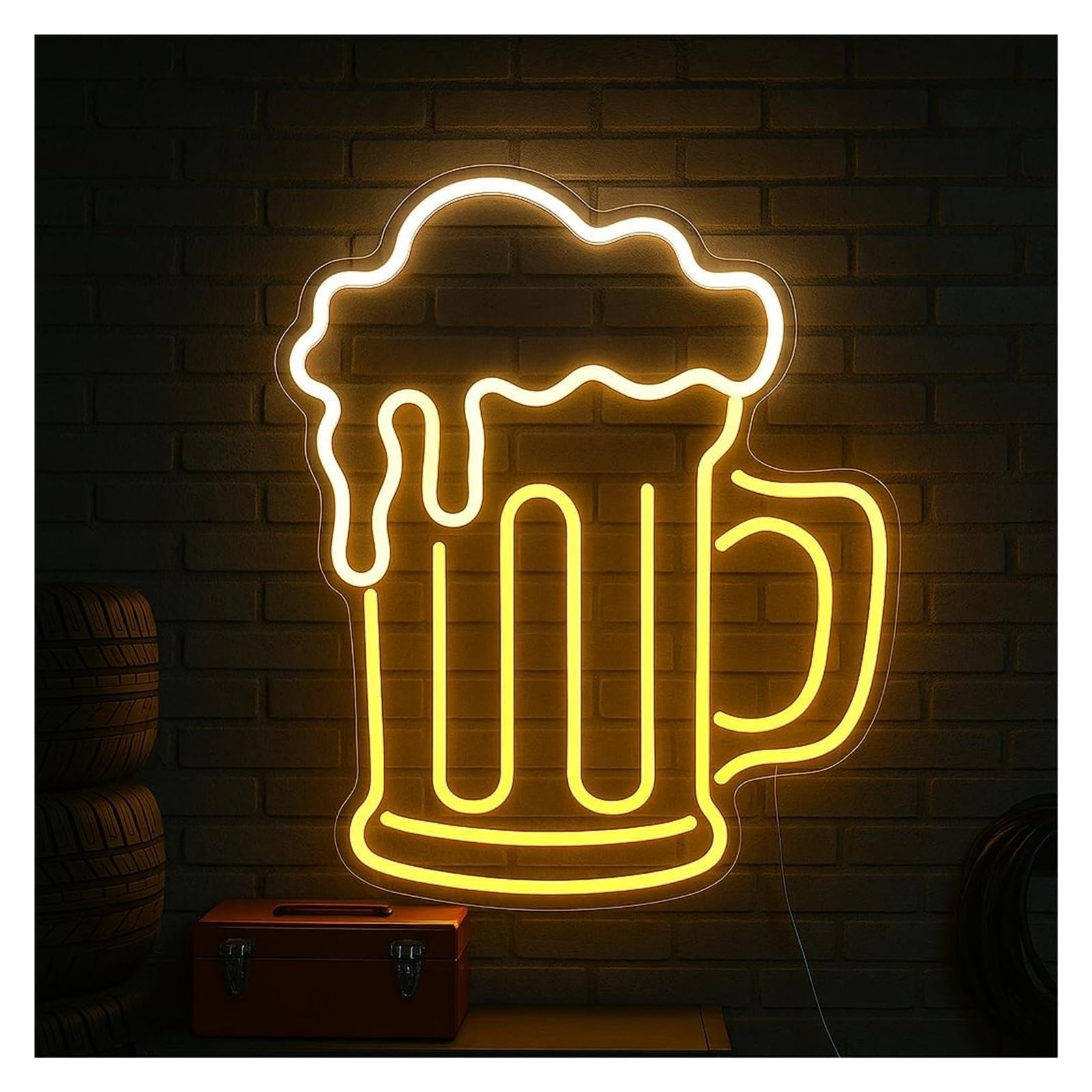 SHOUXI Sign Lamp Beer Mug Neon Sign, Suitable for Bar Club Wall Decor with Dimmable 38cm
