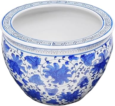 Oriental Furnishings Blue and White Porcelain Jardiniere for Or Use, FY805