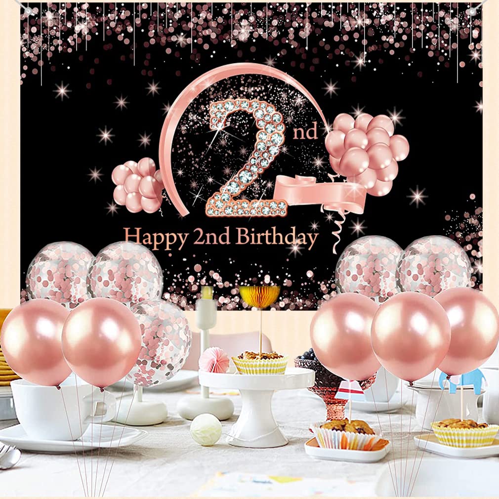 Decoración De 2º Cumpleaños De Oro Rosa Para Niña Con Pancarta De Feliz  Cumpleaños Y Globos, image size:1010x1010