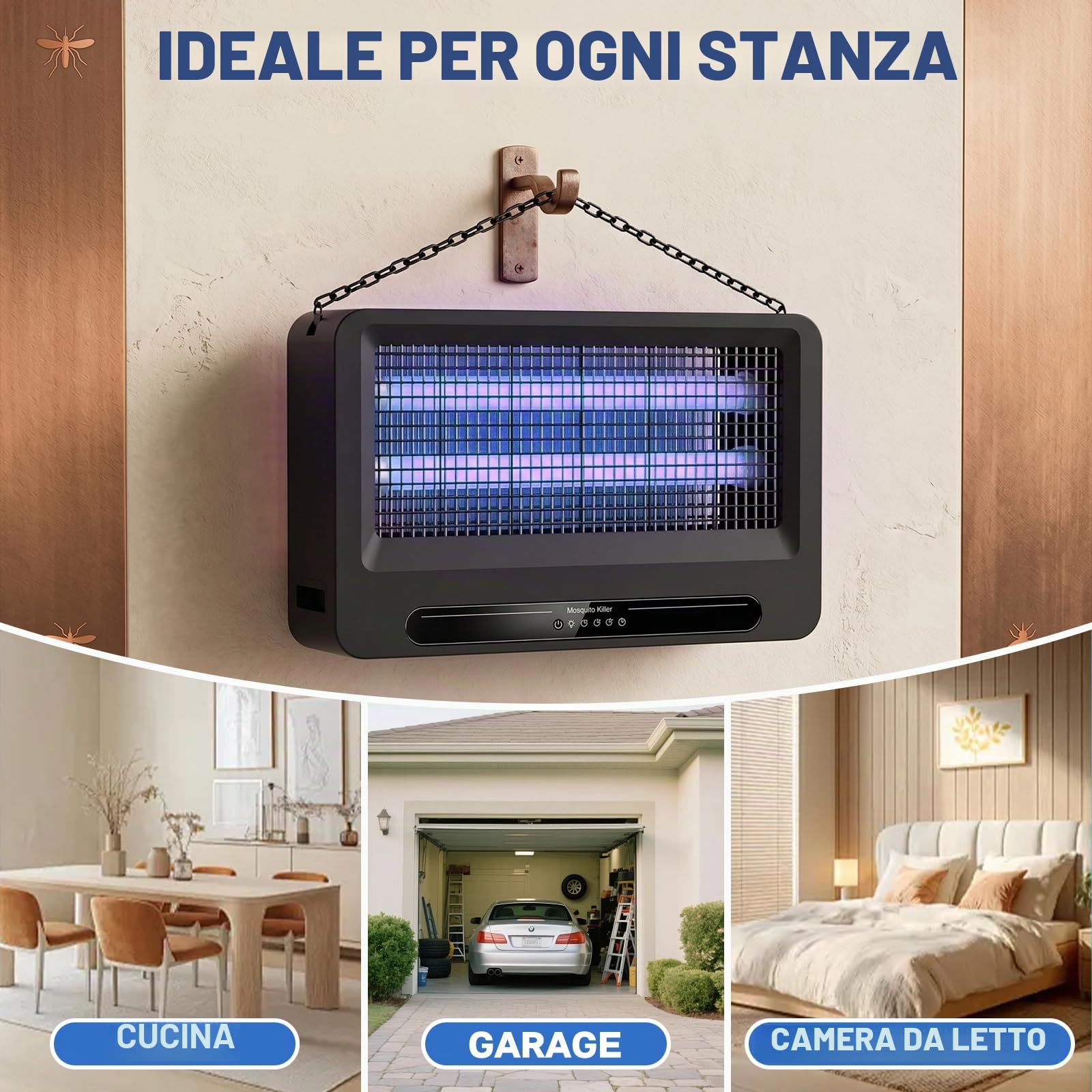 YFFU Lampada Antizanzare Elettrica 4000V per Interni Esterni, Antizanzare Elettrico con 2 Tubi UV Sostituibili, Elettrica Lampada Zanzare con Design Sospensabile Rimovibile per Camera e Cucina