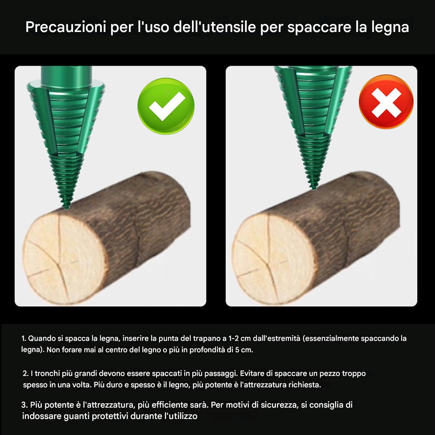 Punta spaccalegna da trapano Cono a vite rimovibile da legna | Cono A Vite Resistente Da Trapano Per assemblaggio mobili, fai da te, riparazioni casa campeggio fattoria