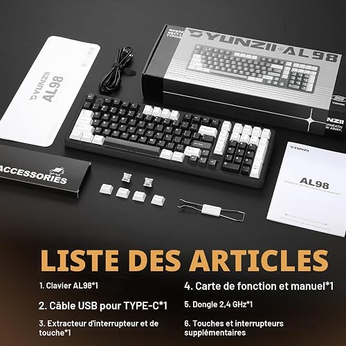 YUNZII AL98 QMK/VIA Wireless Mechanical Gaming Keyboard, Full Aluminum, BT/2.4G/USB-C, Pre-Lubed Hot Swappable Linear Switches Gasket Mount 1800 Layout (Black, Milk V2 Switch) - 9