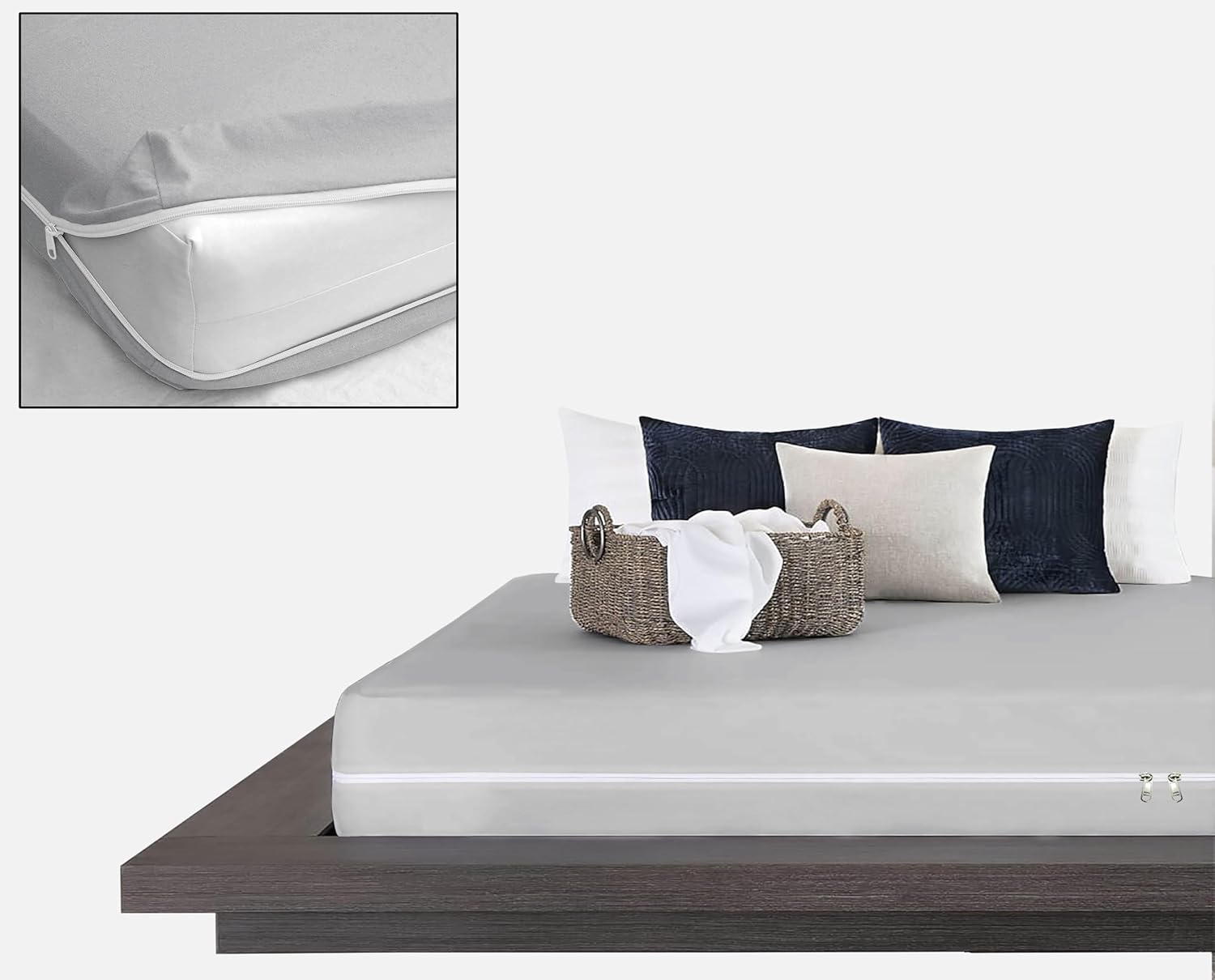 Zipper Fitted Sheet Queen Size (60X80), 12" Deep Pocket, Microfiber 1 Piece Zipper Sheet Super Soft Comfy and Easy to Put, Fitted Sheet Zipper Queen Size Fitted Sheet - Silver Grey Color