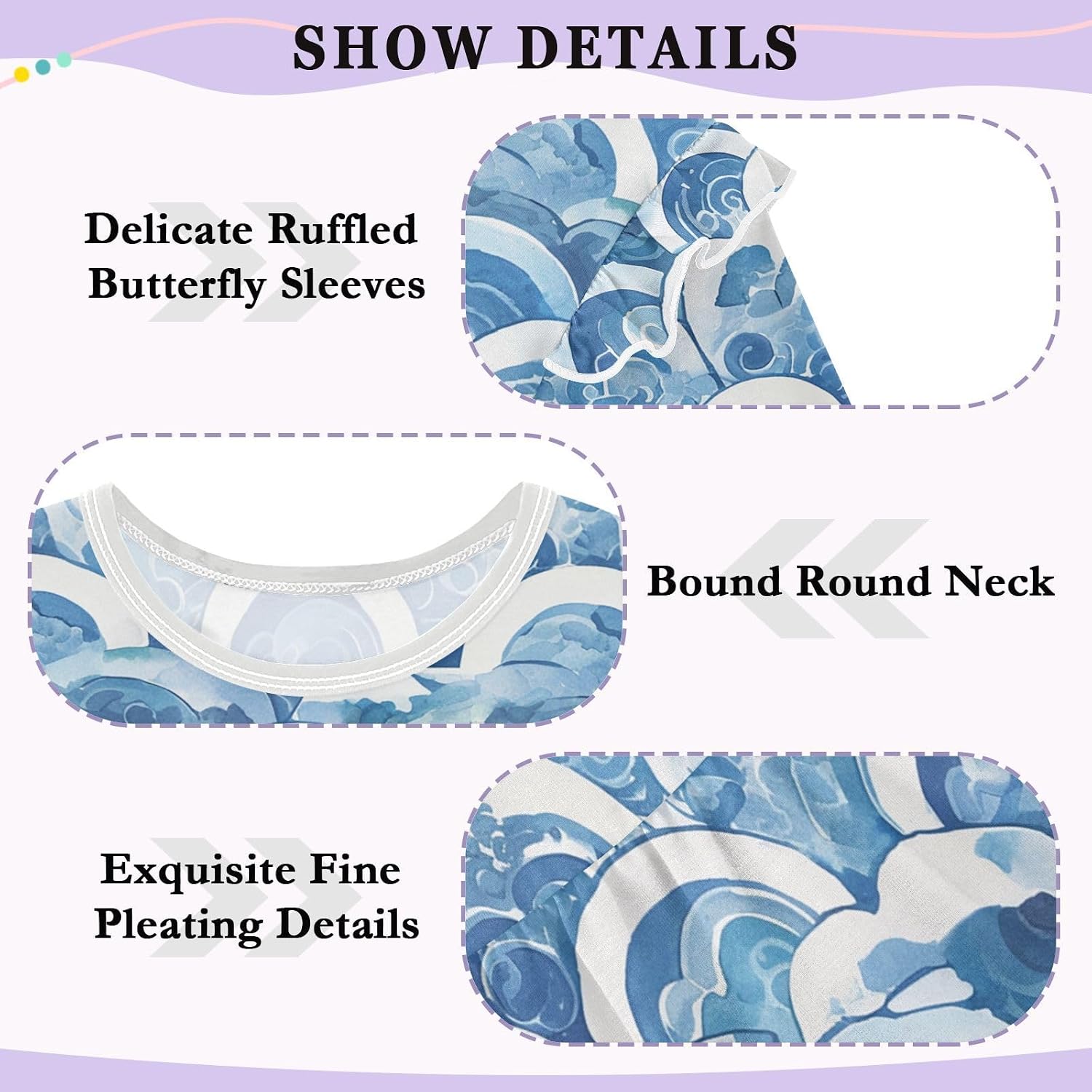 visesunny Toddler Clothes for Girls Ceramic Blue Wave Long Sleeve Fall Shirts Cotton Top with Ruffle Collar