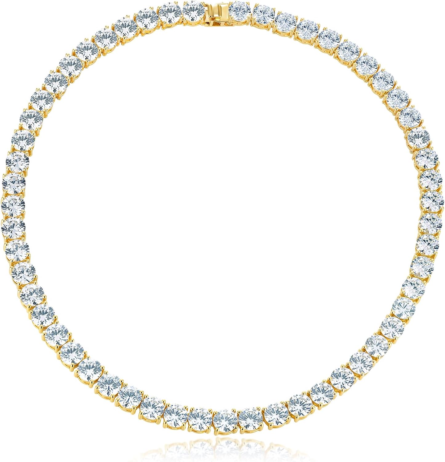 Gemsme 7mm Tennis Necklaces for Women/Men - 18K Yellow Gold Plated 4 Pong Setting Round Cubic Zirconia Tennis Chain, Tennis Necklace Size 16-20 inch