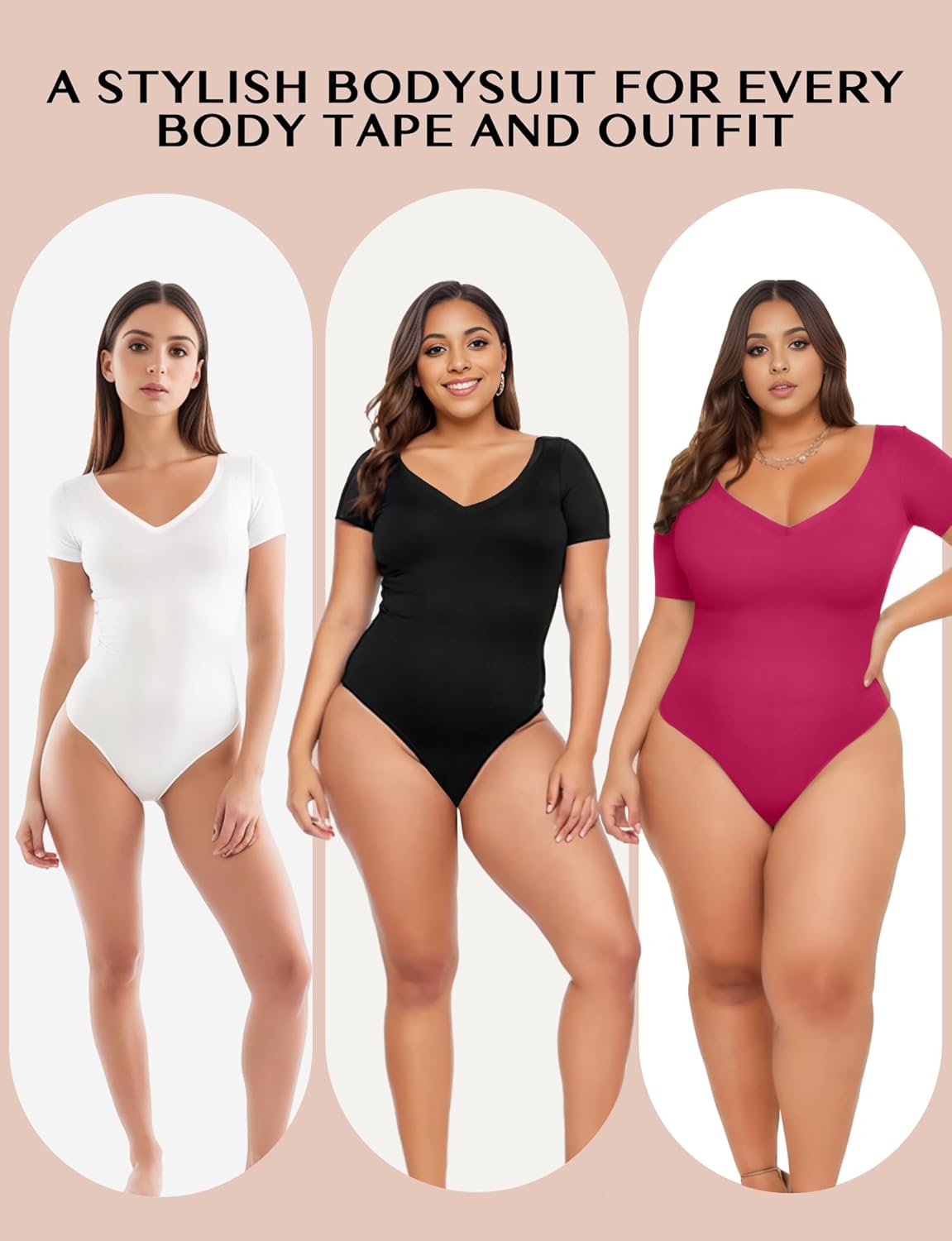 YOGINGO Womens V Neck Bodysuit Short Sleeve Bodysuits For Women Sexy Going Out Thong Body Suit Tops Shirts Basic Clothing Tank Leotards Jumpsuits Bustier Tops Curvy Dupe Tummy Control Red Large - Image 6