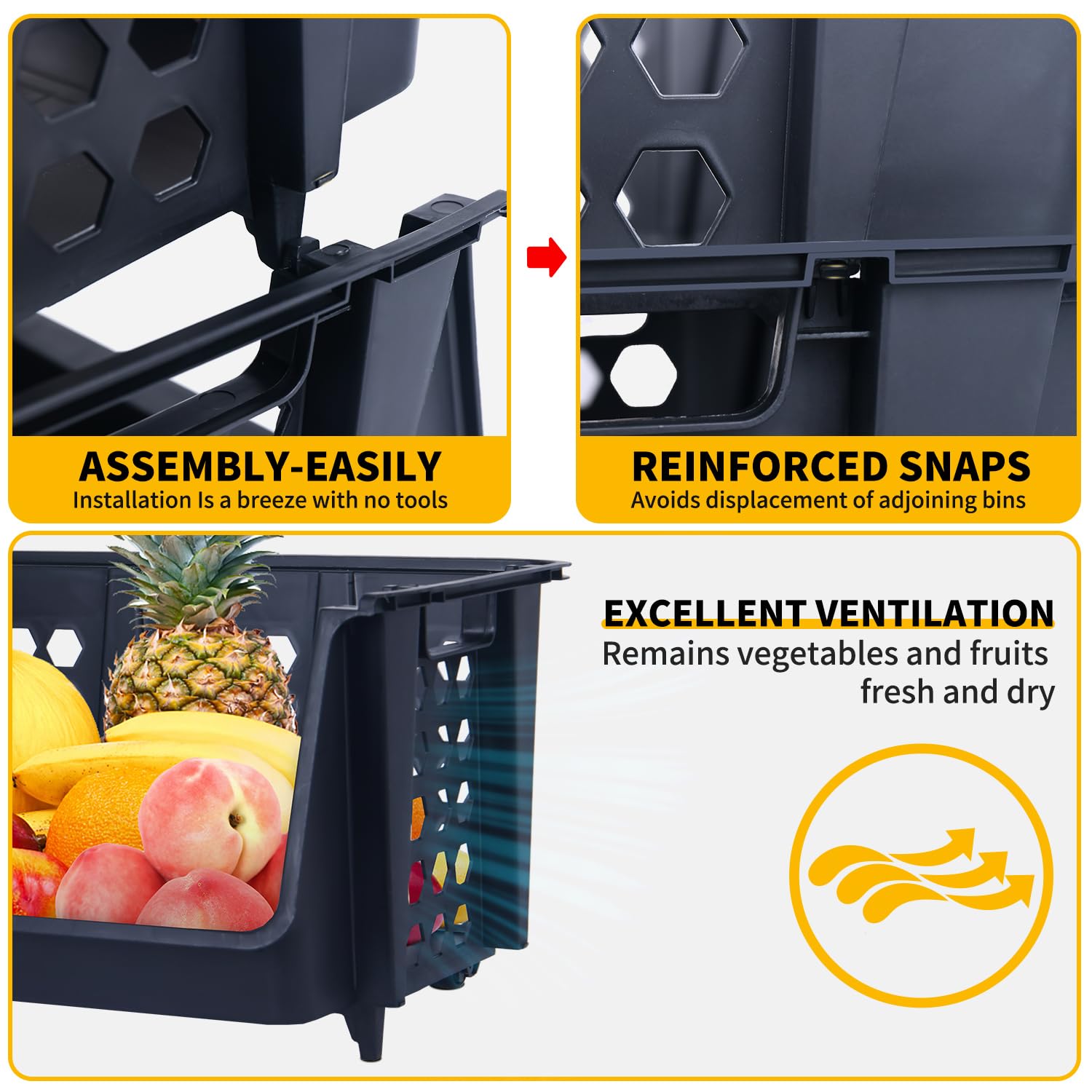 SAglorb Plastic Stackable Storage Bins for Organizing, 4-Tier Black ...