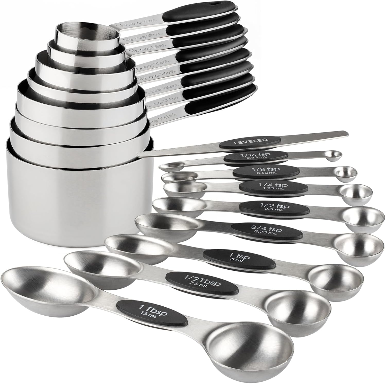 Measuring Cups and Spoons Set Stainless Steel Measuring Cups Double Sided Stackable Magnetic Measuring (Black)