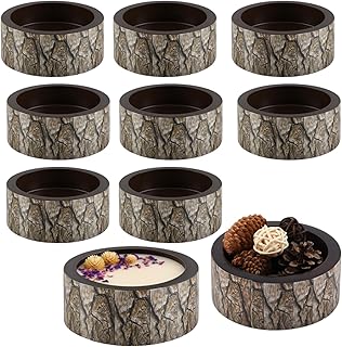 10 Pack Small Tree Bark Wooden Dough Bowls for Candles Making Vintage Cylindrical Candle Bowls Bulk for DIY Crafts Decoration Farmhouse Supplies Housewarming Gift, Candle Not Included