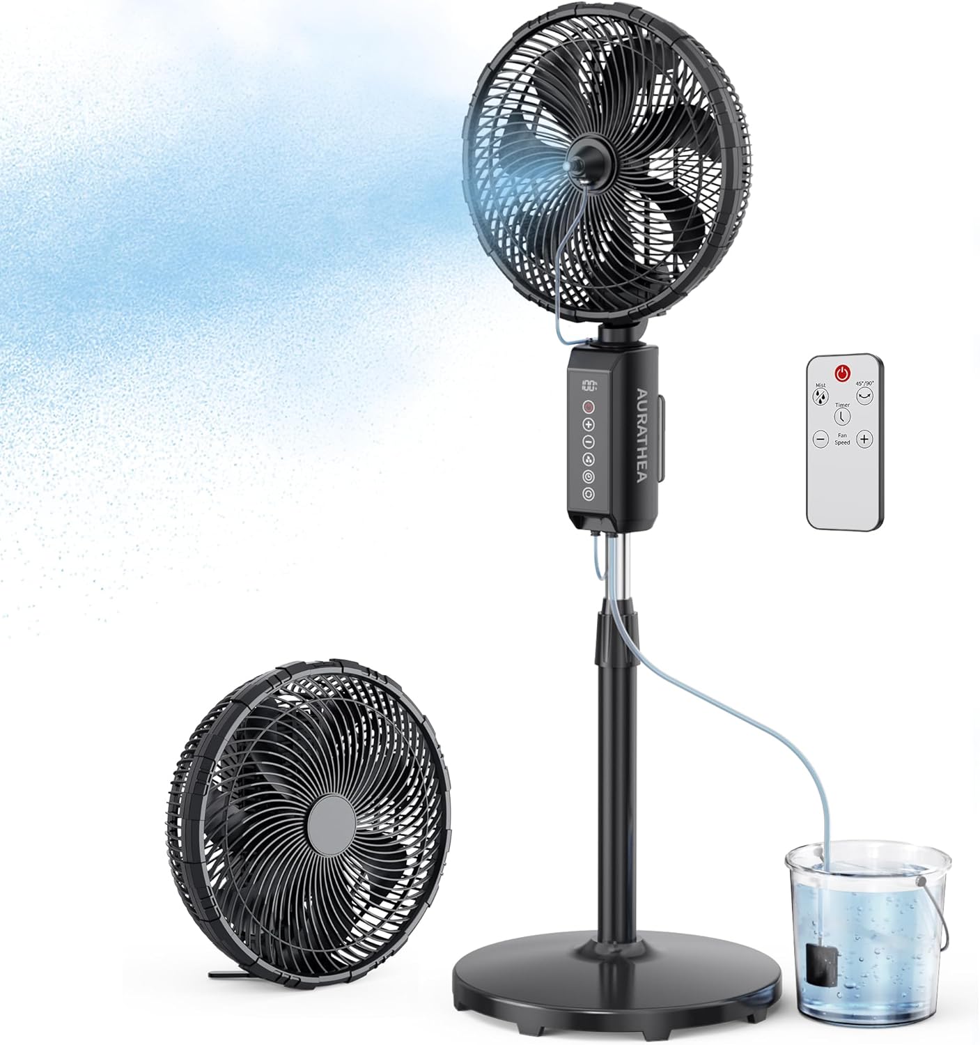 Outdoor Misting Fan 20000mAh, 12-Inch Indoor & Outdoor Oscillating Fan for Patios, Corded & Cordless, 2 In 1 Pedestal & Tabletop InstaCool Cooling Fan with Mister, 7 Speeds, Remote, Timer