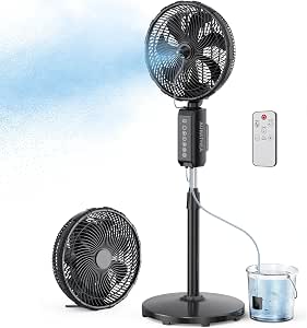 Outdoor Misting Fan 20000mAh, 12-Inch Oscillating Fan for Indoor & Outdoor Use with Remote, Timer, and 2-in-1 Pedestal & Tabletop Design