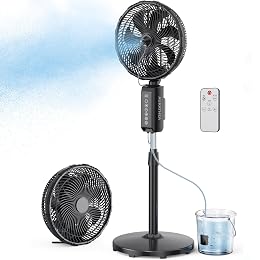 AURATHEA Outdoor Misting Fan 20000mAh, 12-Inch Indoor & Outdoor Oscillating Fan for Patios, Corded & Cordless, 2 In 1 Pedestal & Tabletop InstaCool Cooling Fan with Mister, 7 Speeds, Remote, Timer