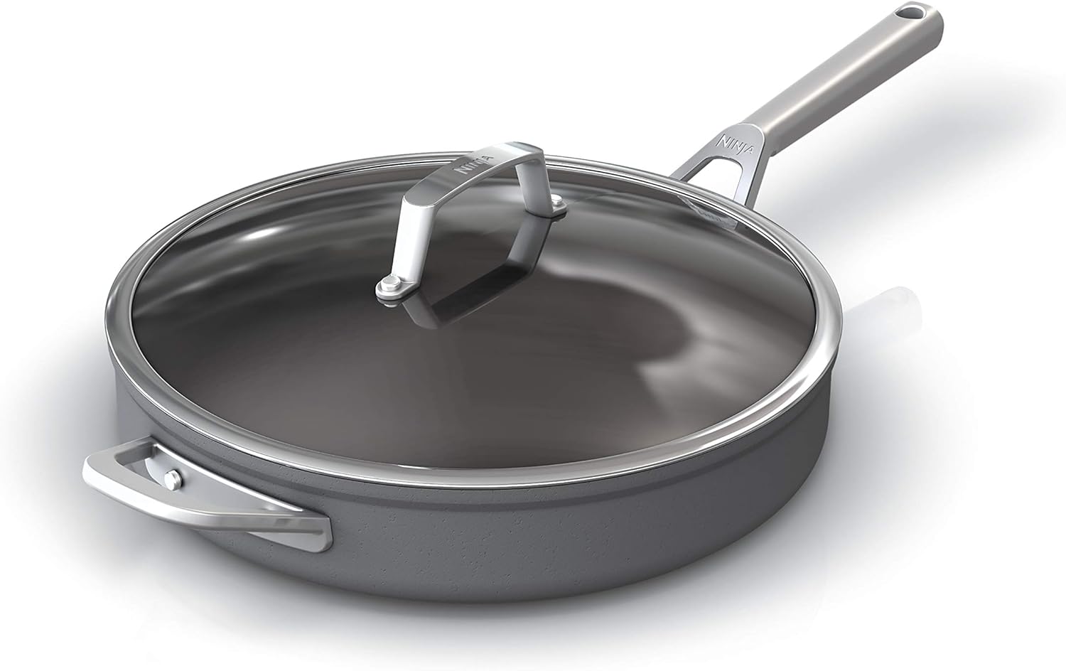 Ninja Foodi NeverStick Professional Hard-Anodized 4-Quart Sauté Pan with Glass Lid, Nonstick, Durable & Oven Safe to 500°F, Salt Grey, C30140