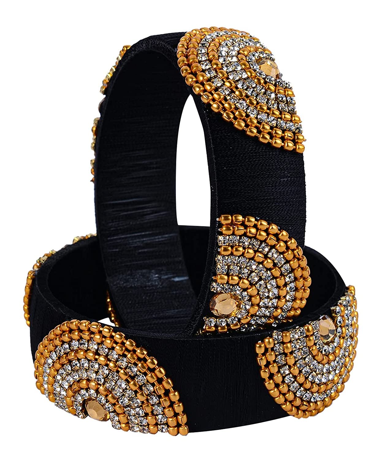 IJYA Sihan Handicrafts Mirror Work Silk Thread Bangle Kada For Women Girls 2 PC Set Wedding & Festive Occasion Handmade Multicolored Chura Chuda Chudi Stone Studded, 2.4, Metal