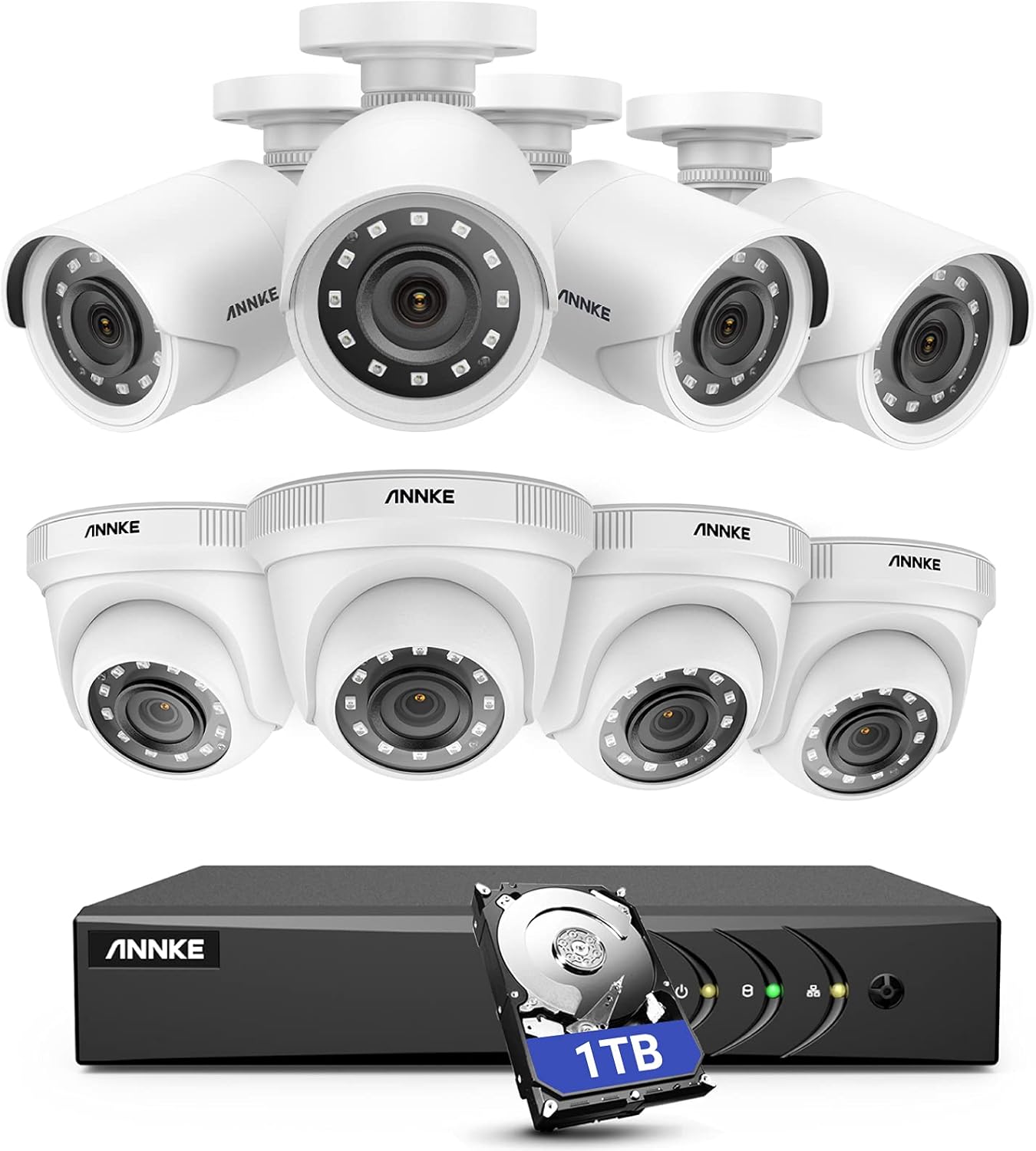 ANNKE Surveillance Camera System 8CH 5MP Lite H.265+ DVR with (8) HD 1080P Outdoor Weatherproof Cameras CCTV Security Camera System, 1TB Surveillance Hard Drive, Email Alert with Snapshots – E200