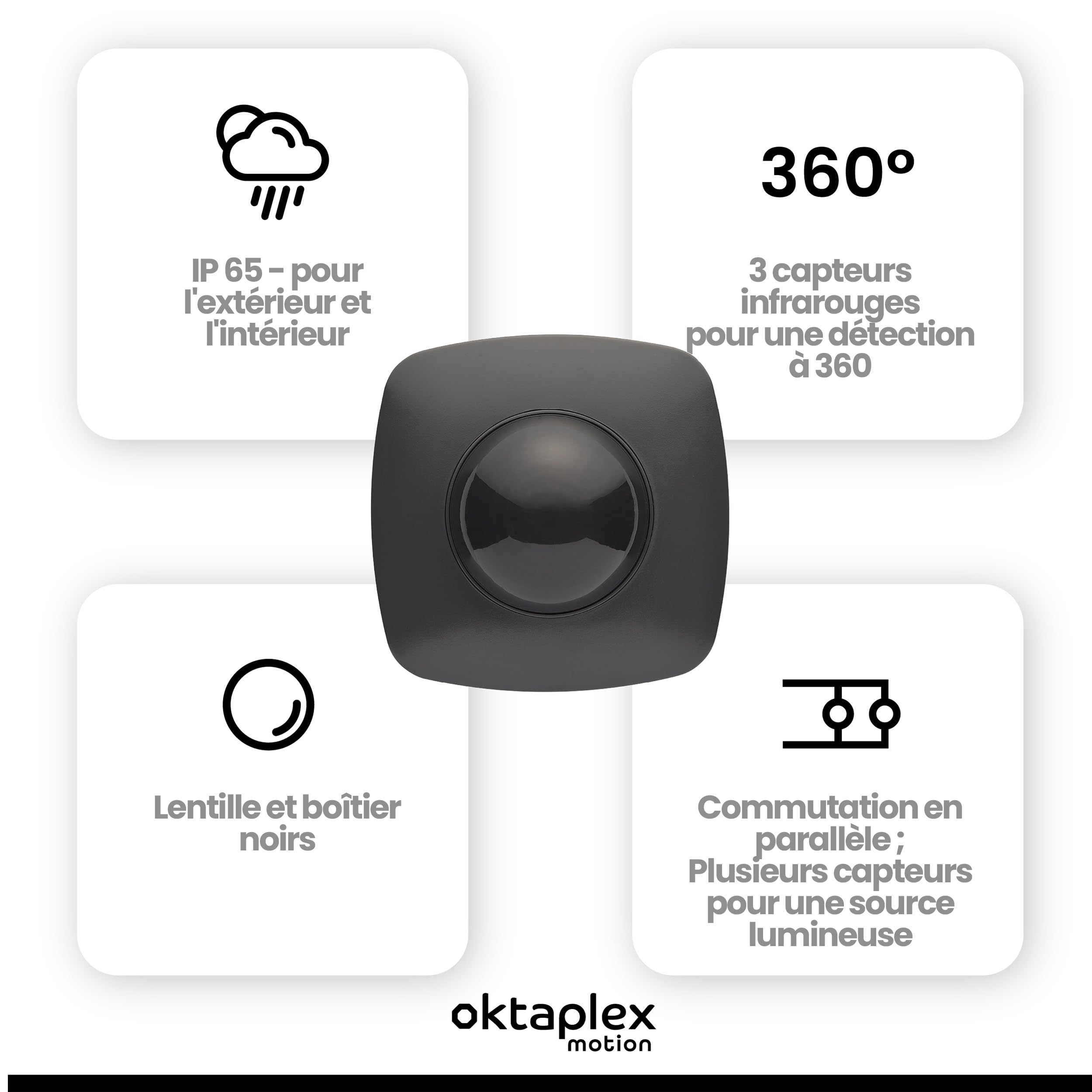 Oktaplex Tim Détecteur de présence 360° Détecteur de Mouvement pour l'extérieur IP65 Capteur de Mouvement PIR Anthracite 230V