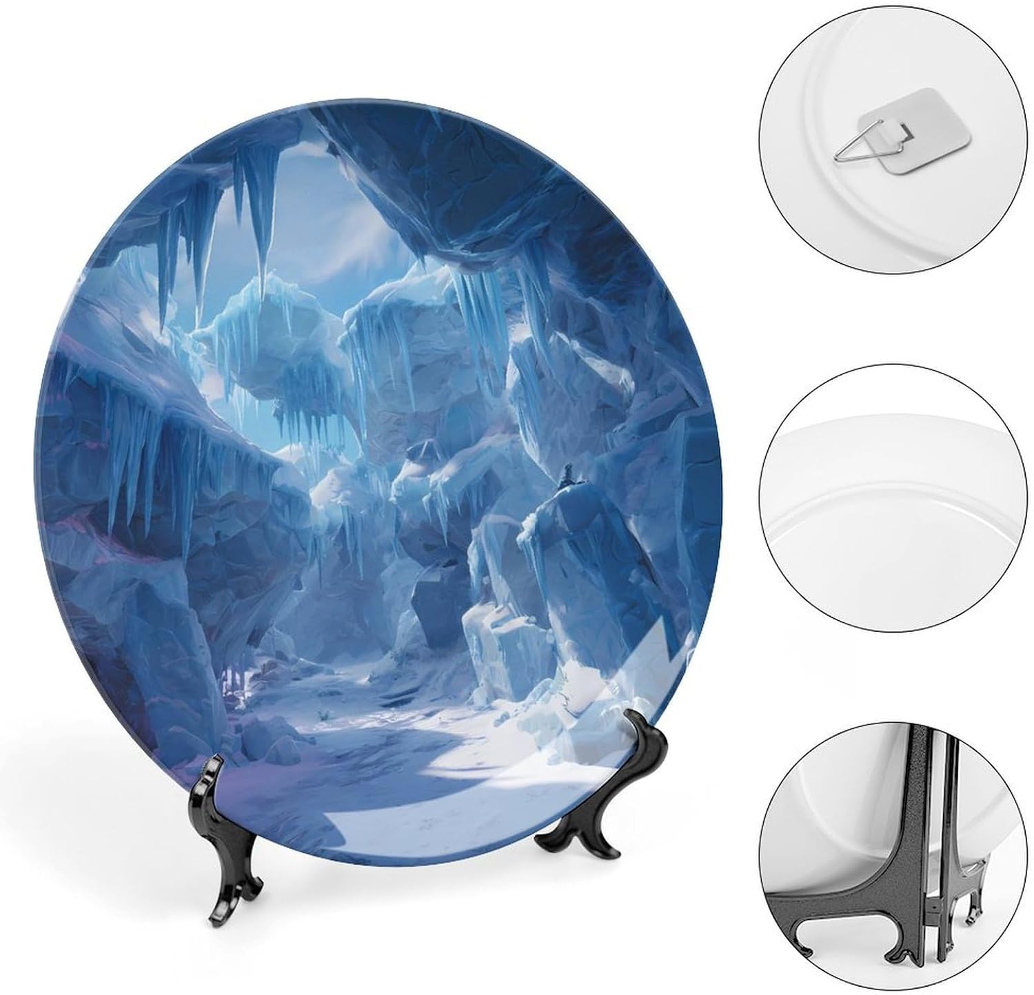 Glacier Cave Ice Winter Decorative Plates for Display Ceramic Plate Tray with Stand Hanger Home Decor