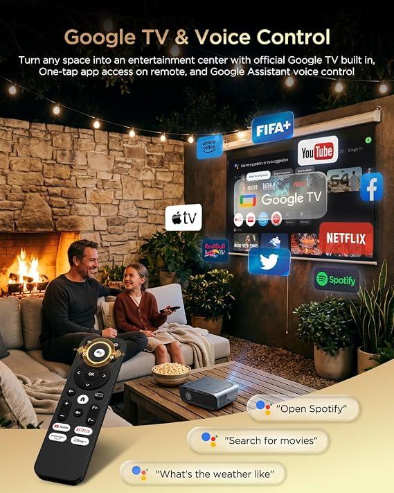 Smart Projector 4K Google TV, True 2400ANSI Indoor Daylight Home Theater
