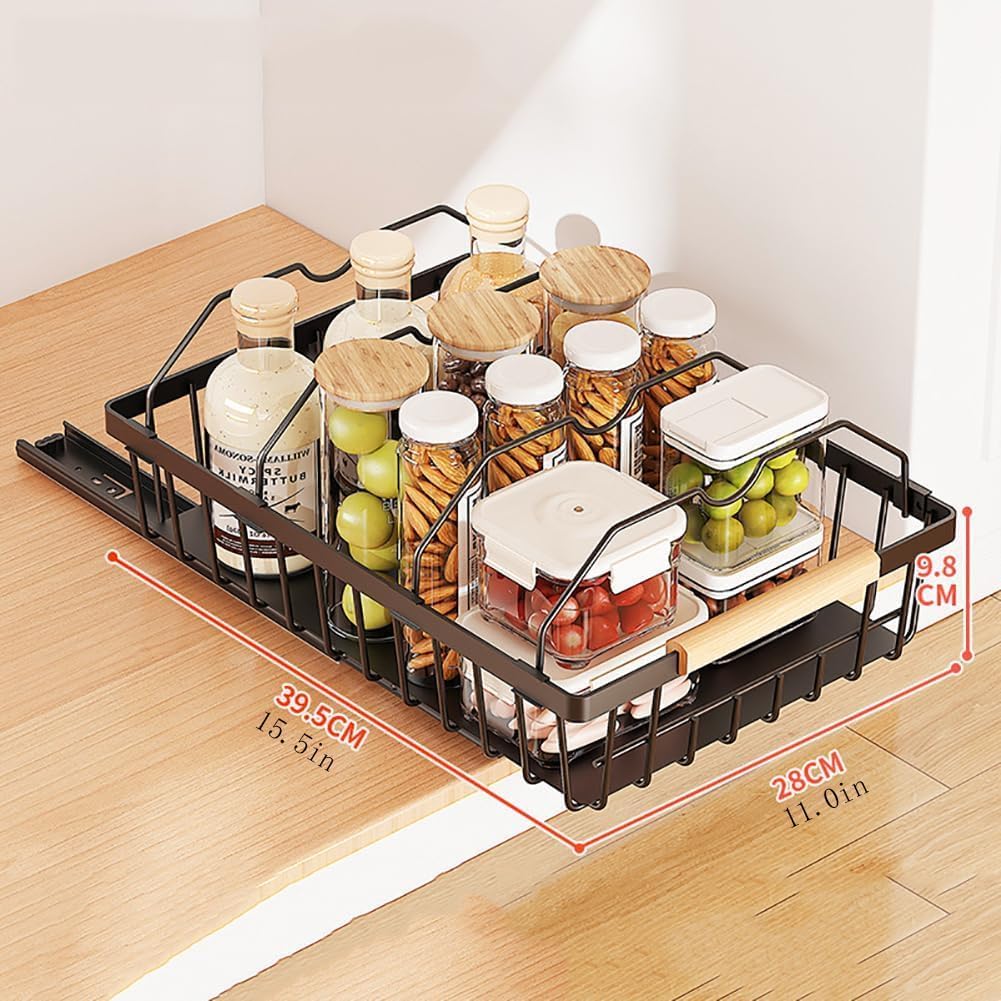 Pull Out Cabinet Organizer, Heavy Duty Slide Out Drawer, No Drill Pull Out Drawers, Multifunctional Pantry Shelves Under Sink Storage Kitchen Drawer for Bathroom Pantry