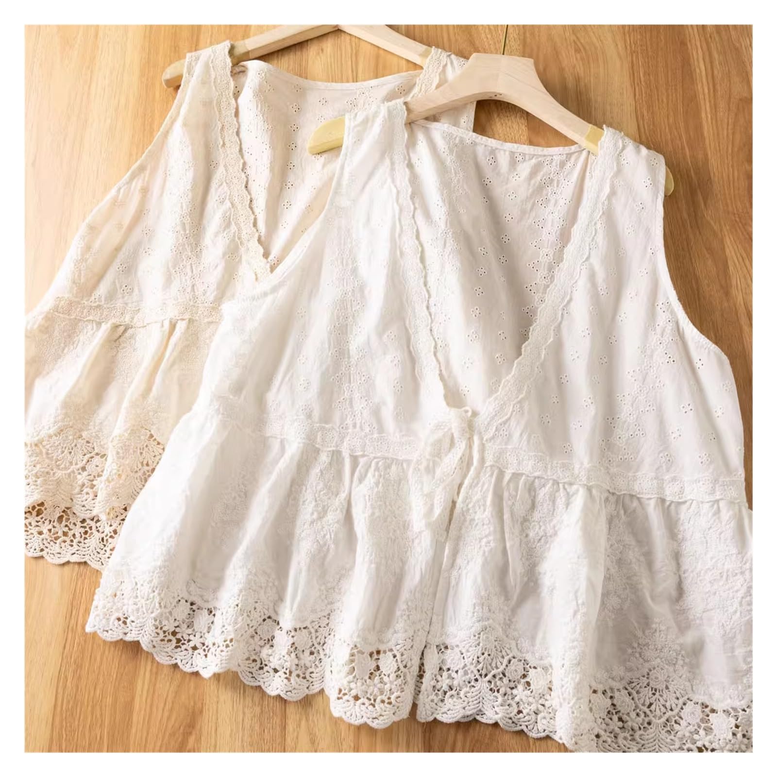 Haut Cardigan Patchwork au Crochet Creux Beige Blanc