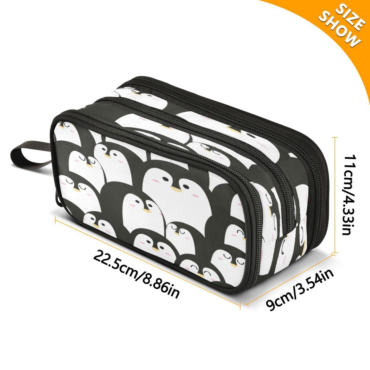 Cute Animal Penguin Black and White Color Pencil Case 3 Compartment Pen Bag Pouch Holder Box School Portable Stationery Storage Bag for Girls Boys - Image 3