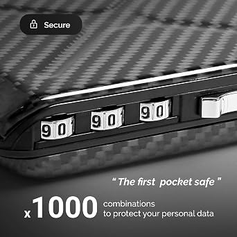 OGON -DESIGNS- Genuine carbon fiber wallet, the first pocket size vault made with carbon fiber, lockable with a 3 digit code, RFID protection card holder, Code wallet model