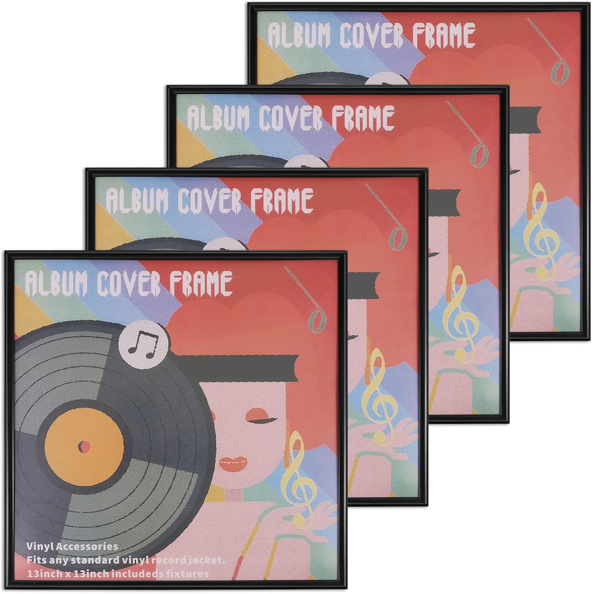 4 cornici in vinile per decorazioni da parete e da tavolo, 31,8 x 31,8 cm, cornici nere per album musicali per esporre copertine in vinile LP, cornici in stile semplice per appendere studio musicale