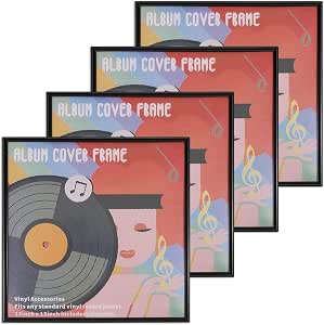 4 cornici in vinile per decorazioni da parete e da tavolo, 31,8 x 31,8 cm, cornici nere per album musicali per esporre copertine in vinile LP, cornici in stile semplice per appendere studio musicale