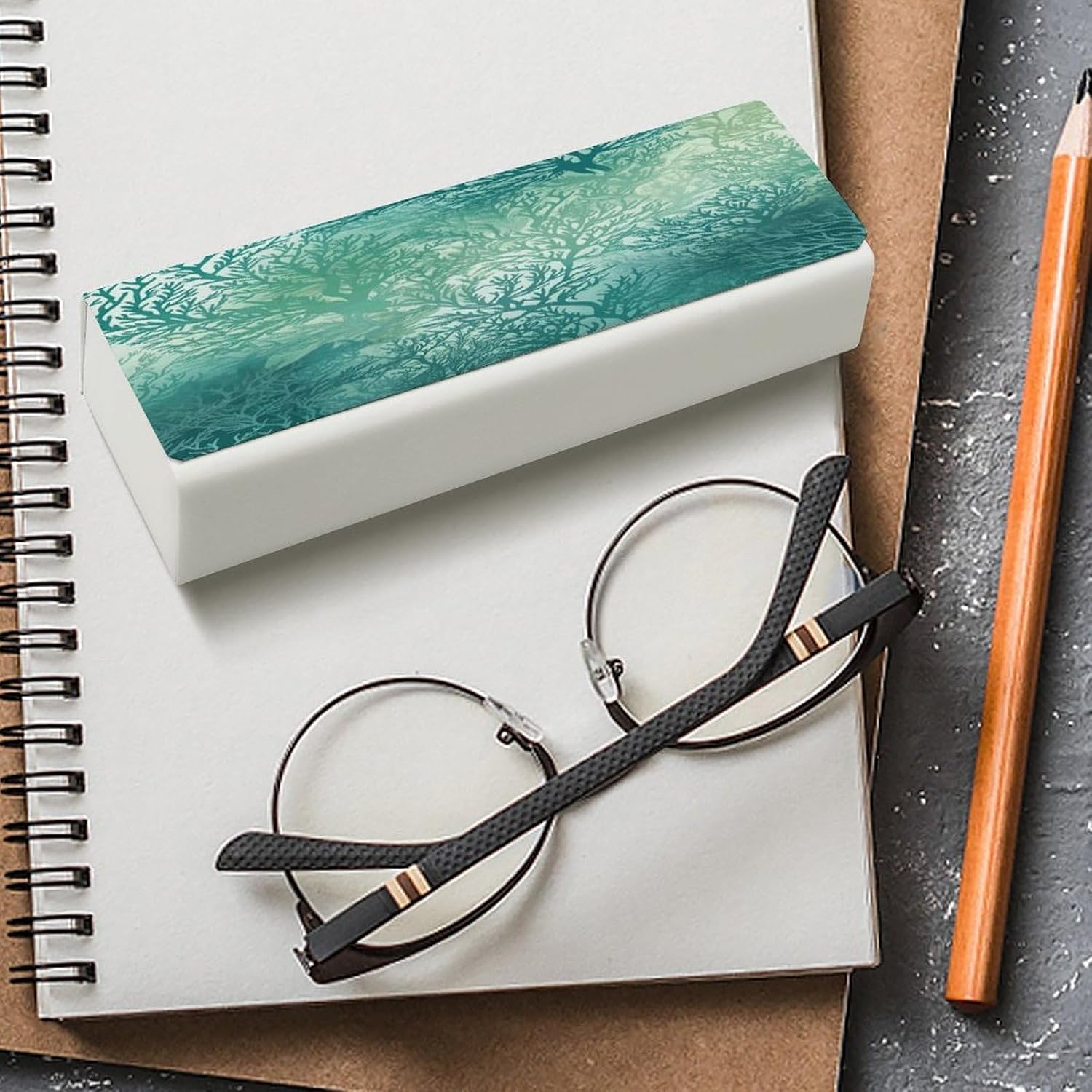 Leather Hard Shell Eyeglass Case with Cleaning Cloth for Women Men image 4