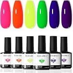 Modelones Gel Nail Polish 6 Colors Spring Summer Neon Hot Pink Blue Purple Green Yellow Gel Polish Set Soak Off Gel Nail Kit Manicure DIY Nail Art Salon Home Gift