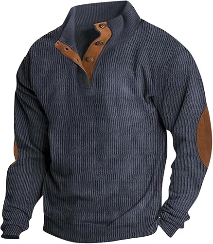 Suéter para hombre, cuello alto, manga larga, con botones, color liso, casual, cómodo, suéter vintage