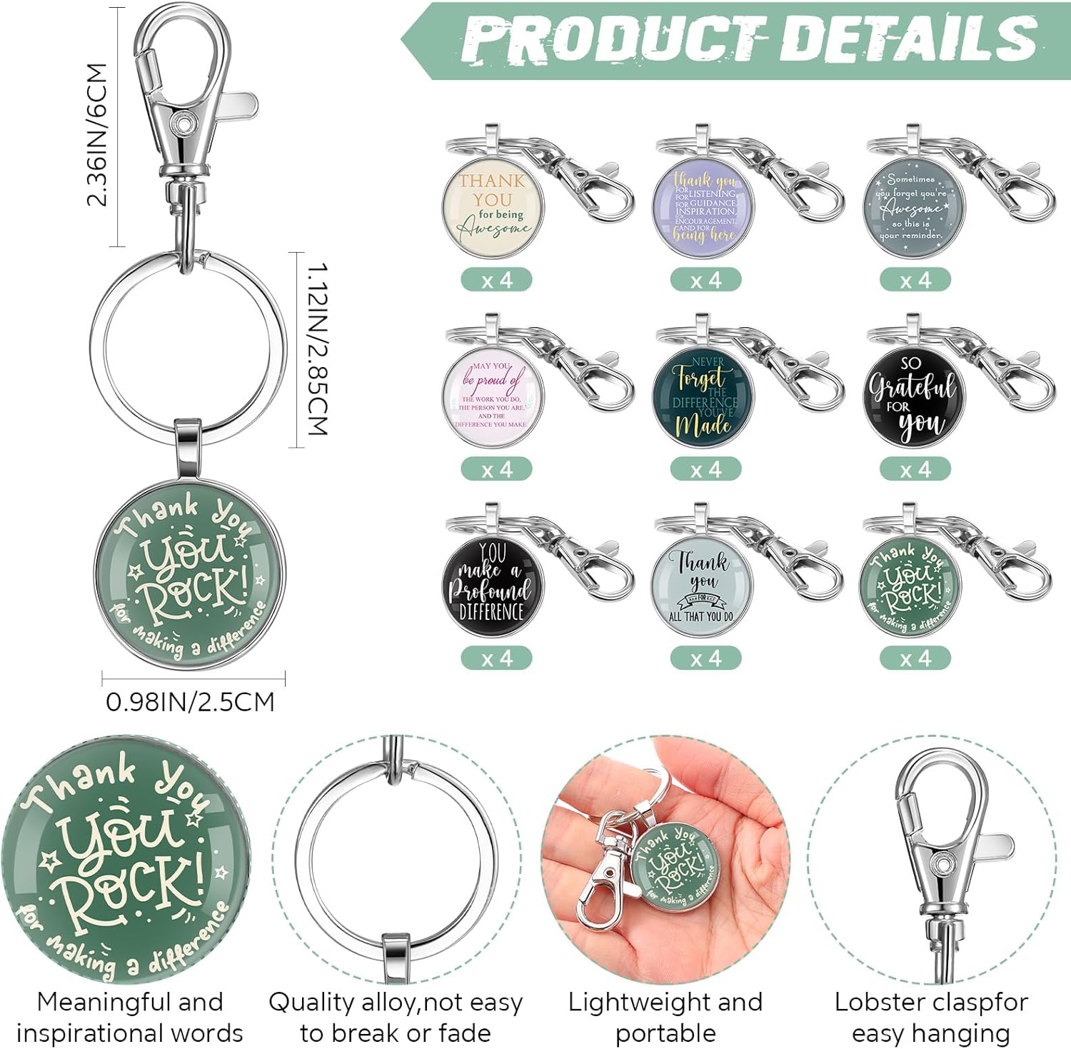 Chuangdi 40 Sets Appreciation Gift for Employee Thank You Gifts Thank You Keychains Inspirational Notebook Motivational Ballpoint Pen Organza Bag for Boss Lady Coworker Student Teacher