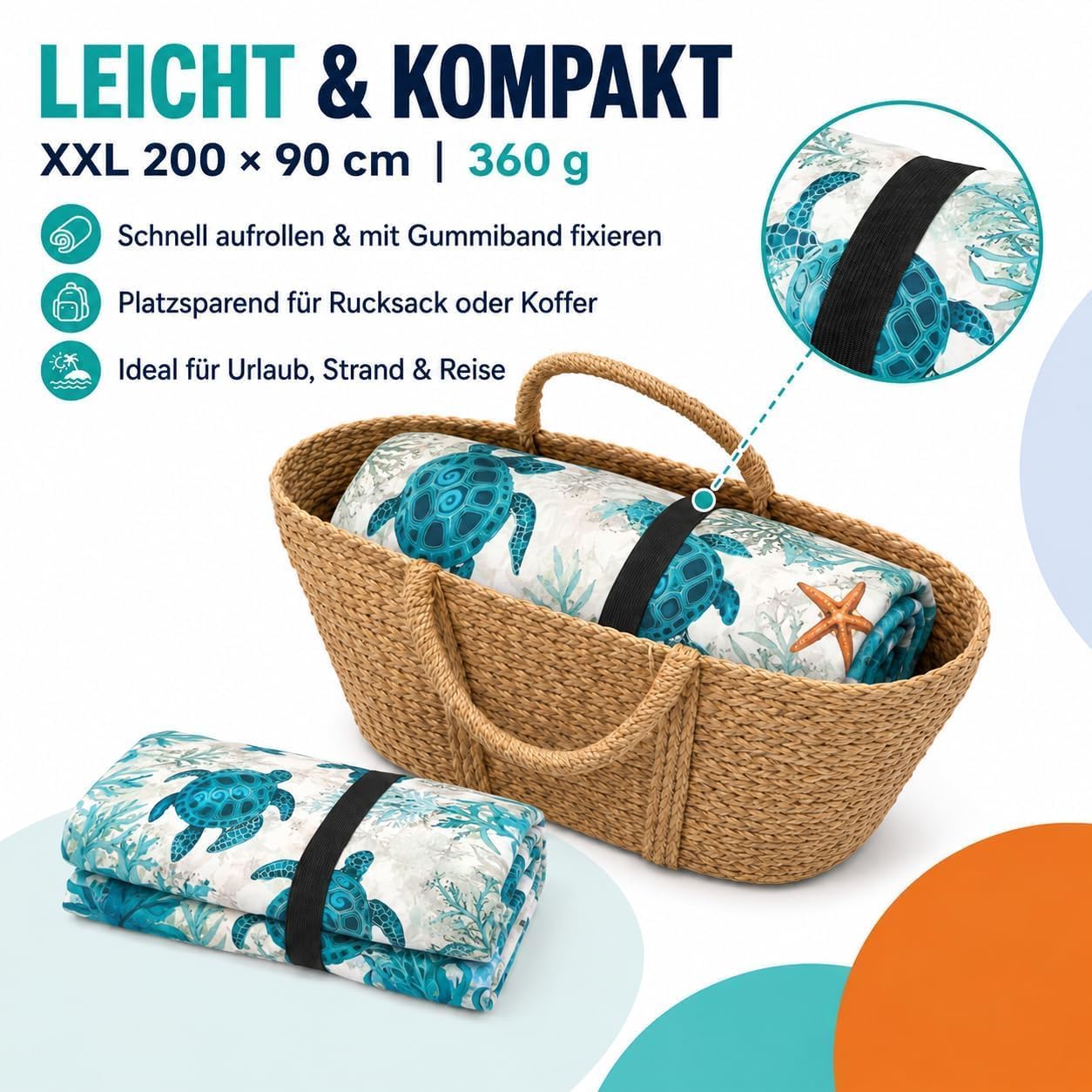 Strandtuch Groß Mikrofaser Badetuch XXL - Strandhandtuch Stranddecke Towel | 200x90 Sandfrei, Schnelltrocknend & Leicht Stranddecke mit Gummiband Strandhandtuch Beach Towel für Urlaub, Pool & Camping
