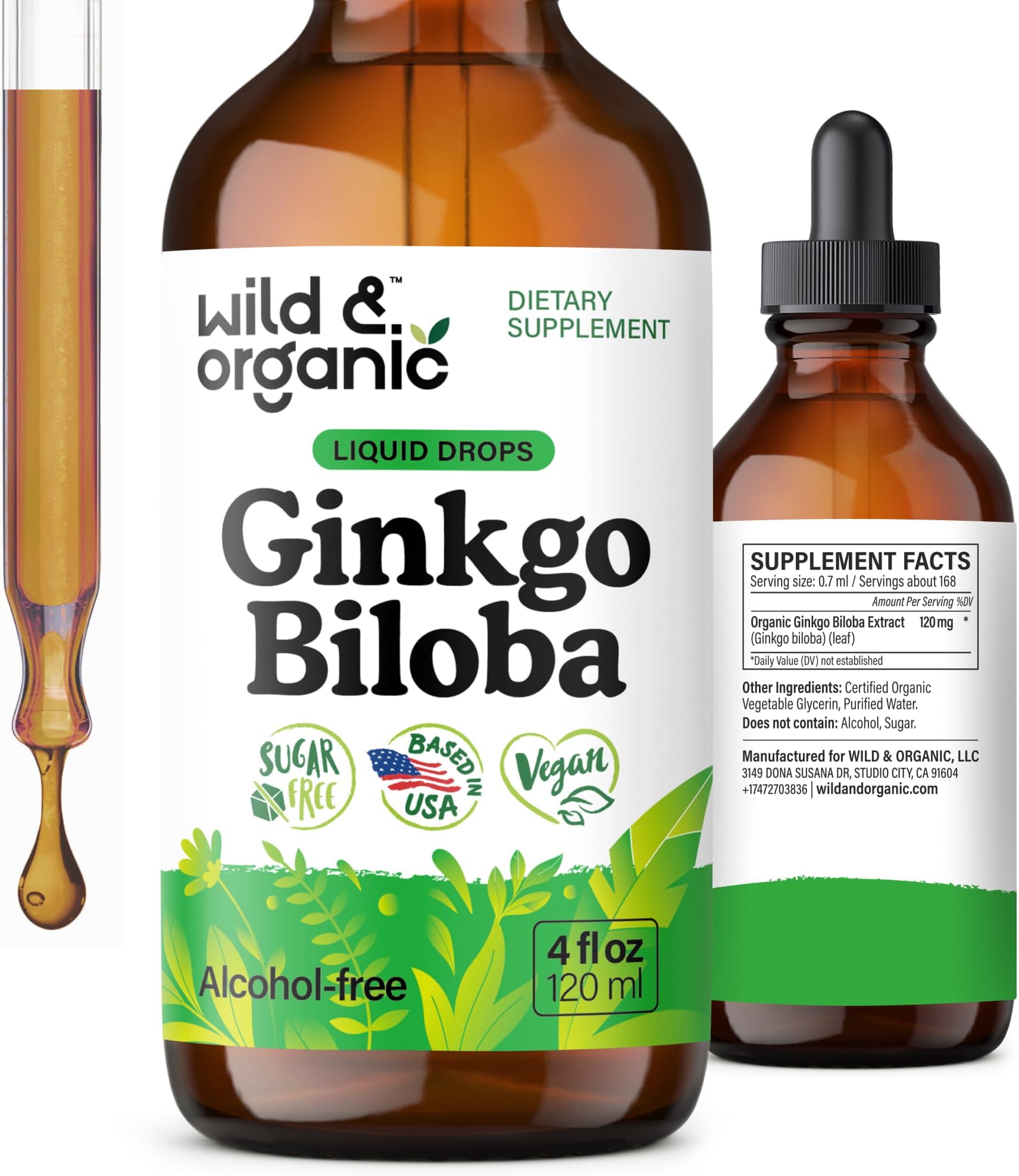 Ginkgo Biloba Extract Drops - Brain & Focus Support - Liquid Ginkgo Biloba Supplements - Vegan, Sugar & Alcohol-Free Herbal Tincture - 4 fl oz