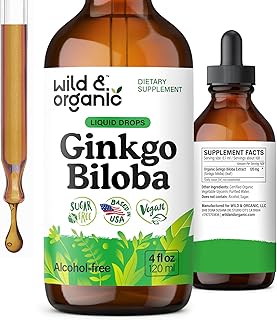 Wild & Organic Ginkgo Biloba Extract Drops - Brain & Focus Support - Liquid Ginkgo Biloba Supplements - Vegan, Sugar & Alcohol-Free Herbal Tincture - 4 fl oz